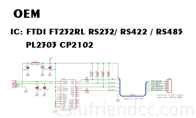 6 F EET WIN10 UART 5V 3.3V FTDI FT232RL TTL USB Tipo C para depurar el cable de serie para el soporte de frambuesa OEM ODM